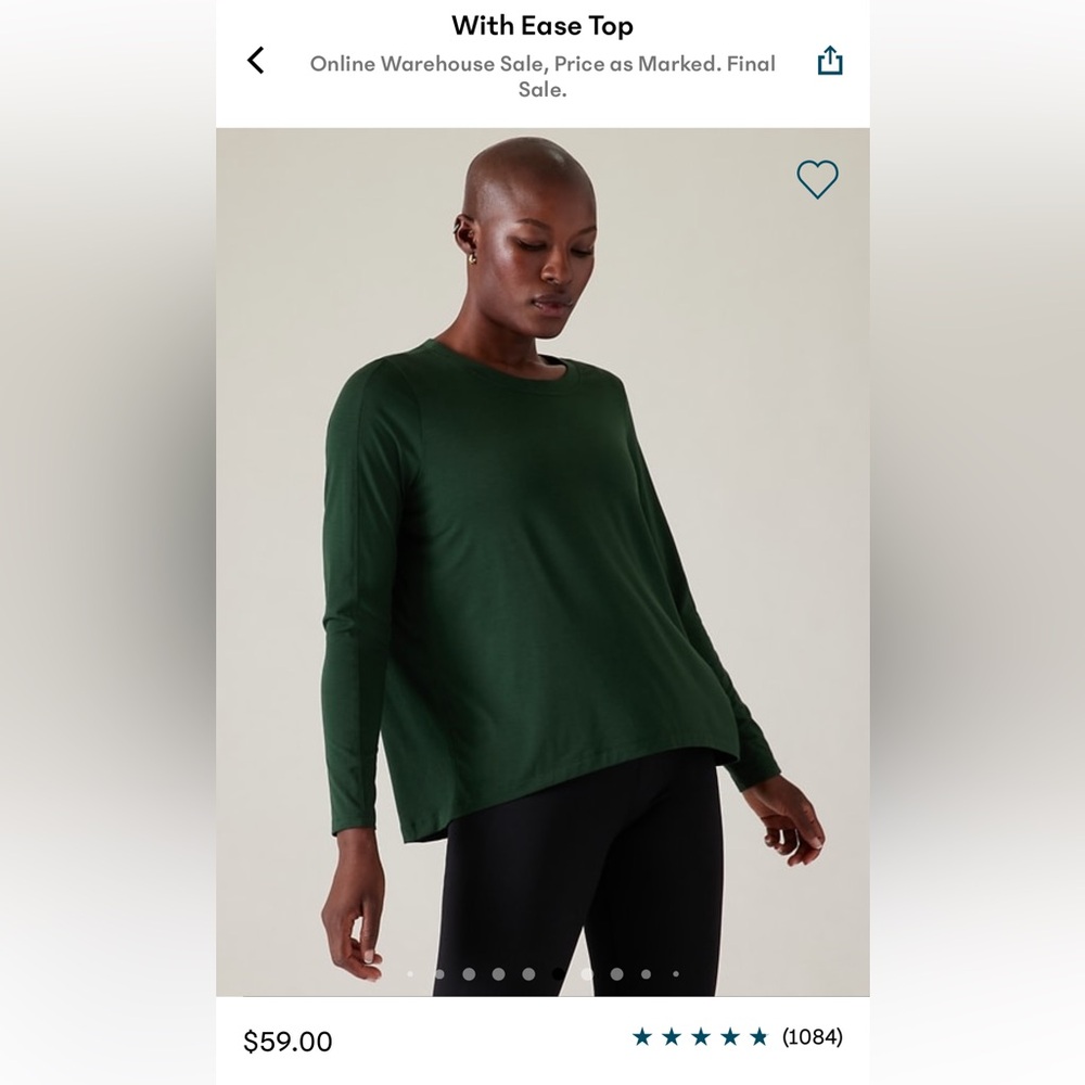 Athleta Long Sleeve Tee XL Green, With Ease Tee